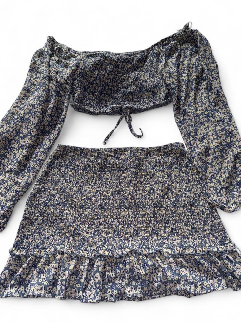 J for Justify Blue Floral Smocked Skirt Set